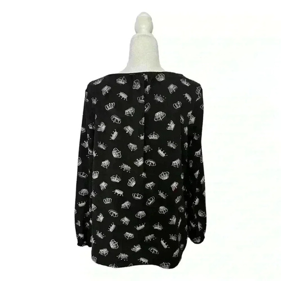 Thakoon Black Long Sleeve Tunic Blouse with Gray Crown Print Size S - Picture 3 of 7
